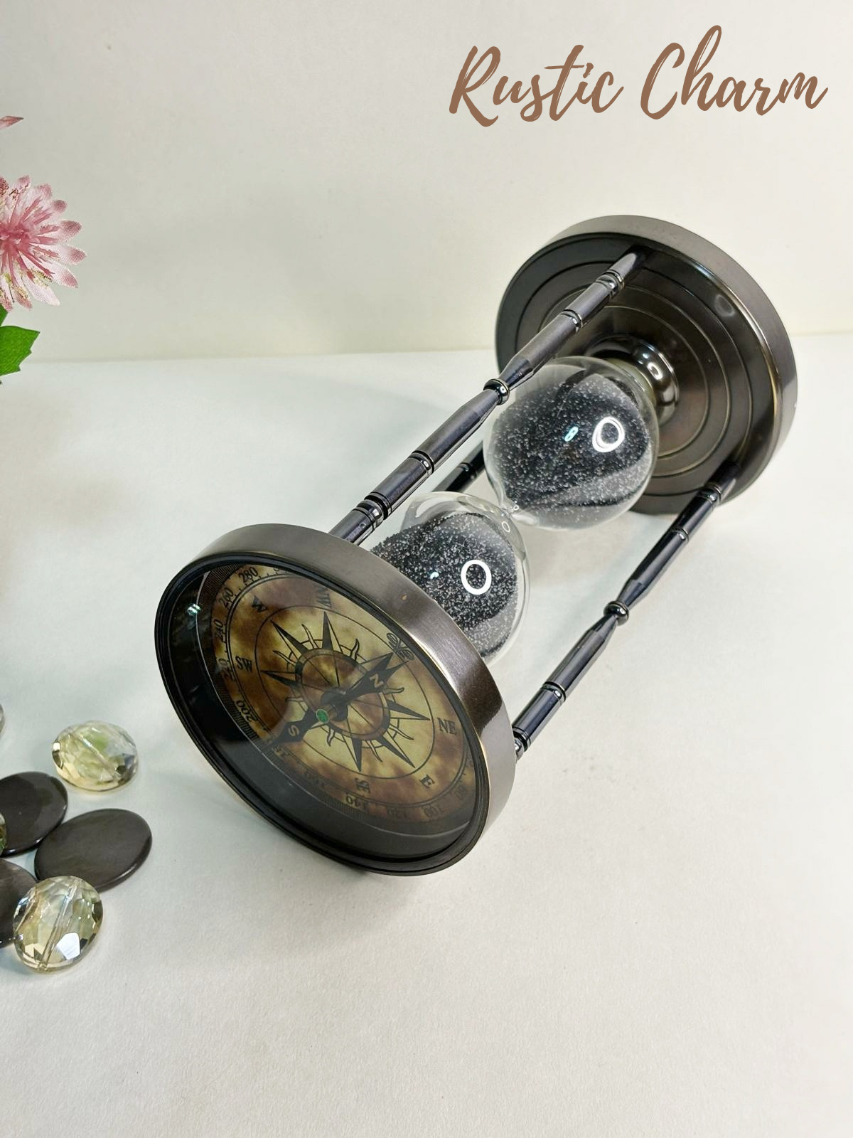 Brass Sand Timer with Compass
