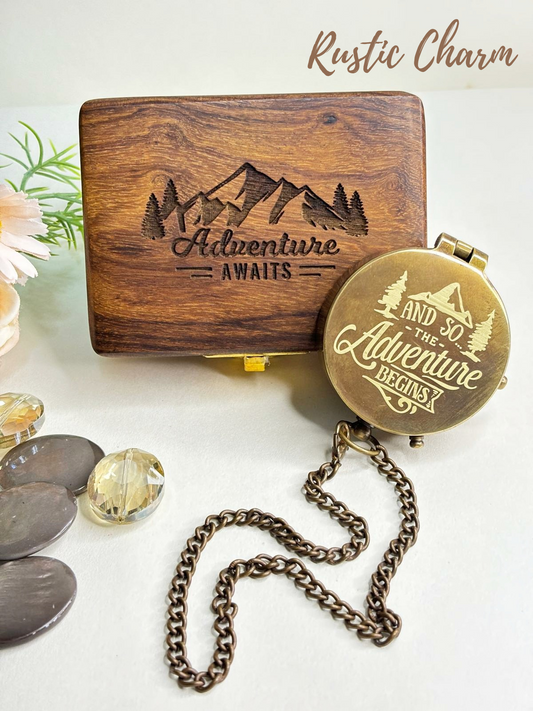 Antique Pocket Compass with Wooden Box