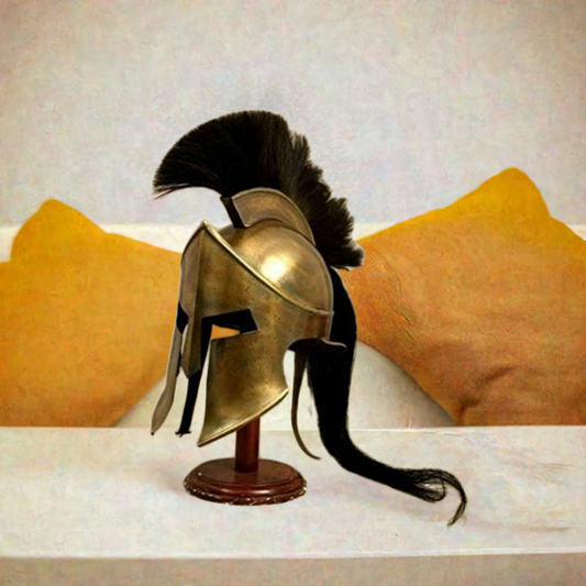 King Leonidas Spartan Helmet (𝗪𝗶𝘁𝗵 𝗪𝗼𝗼𝗱𝗲𝗻 𝗦𝘁𝗮𝗻𝗱)