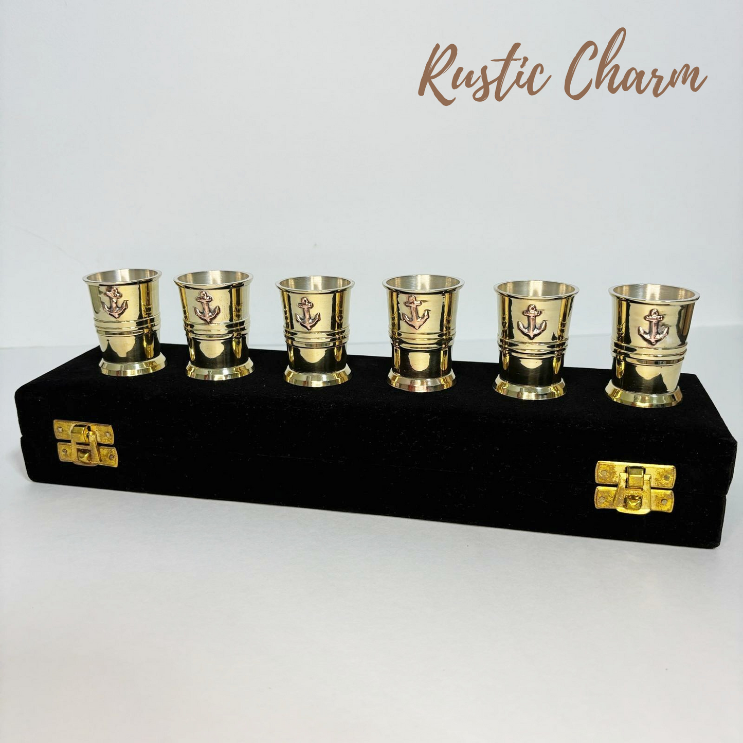 Black Velvet Brass Shot Glass Set of 6