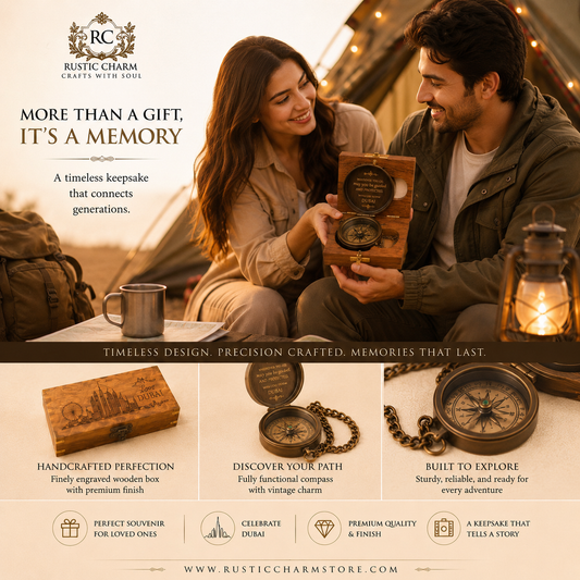 Vintage Pocket Compass in Wooden Box – Rustic Charm UAE Souvenir