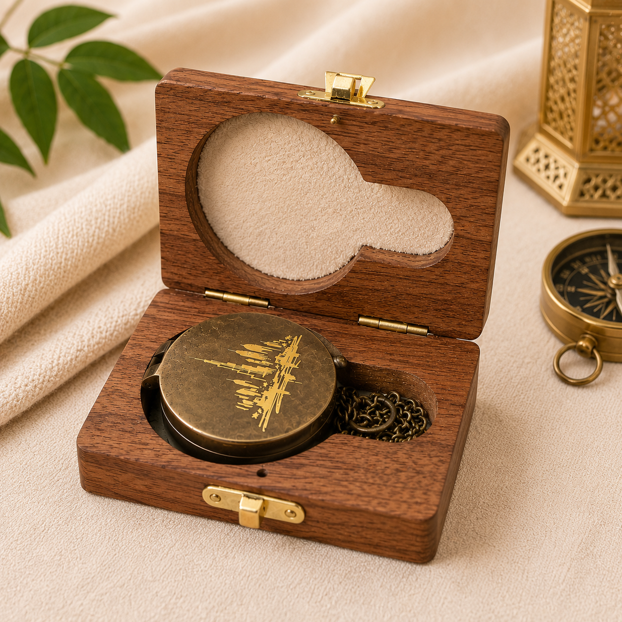 Vintage Pocket Compass in Wooden Box – Rustic Charm UAE Souvenir