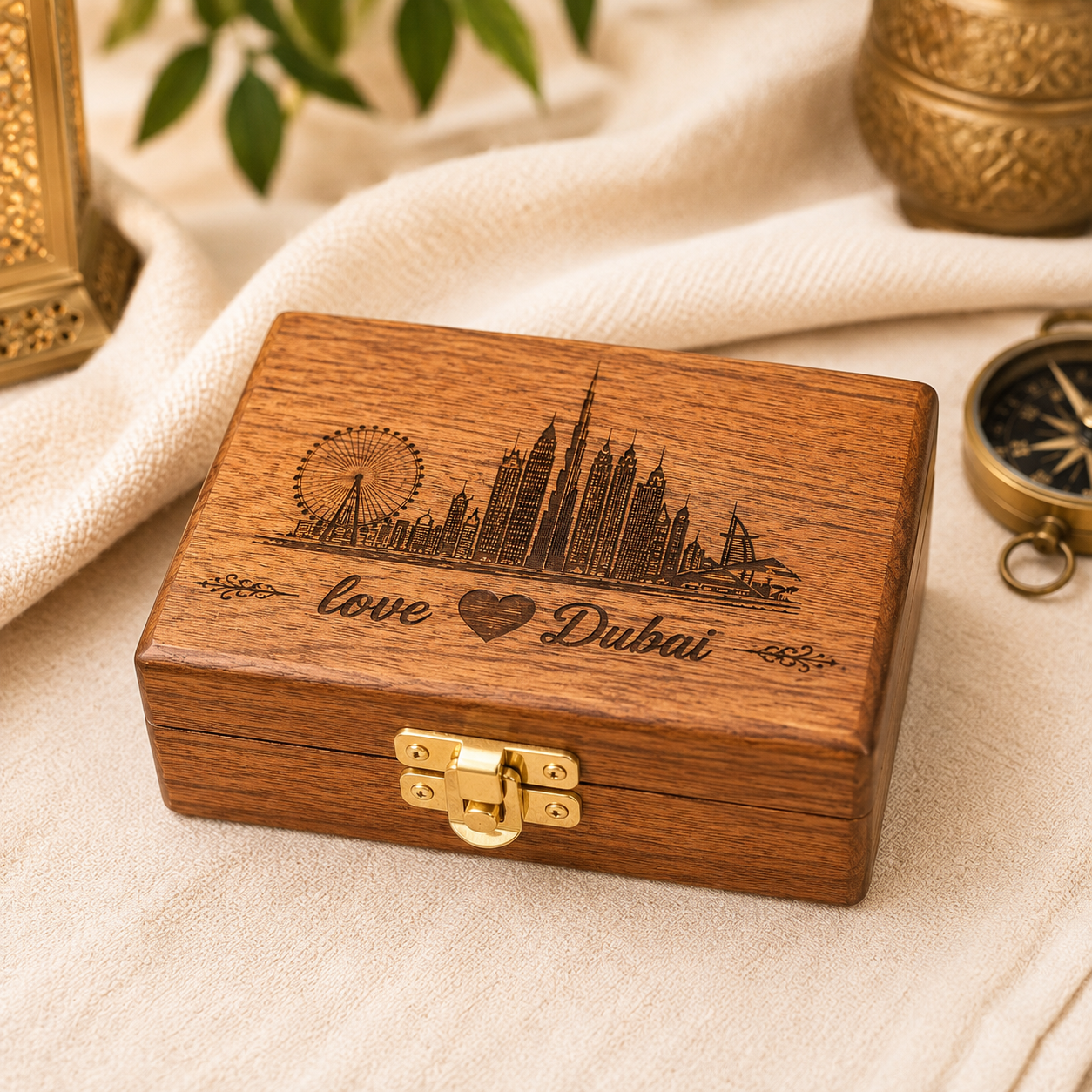 Vintage Pocket Compass in Wooden Box – Rustic Charm UAE Souvenir