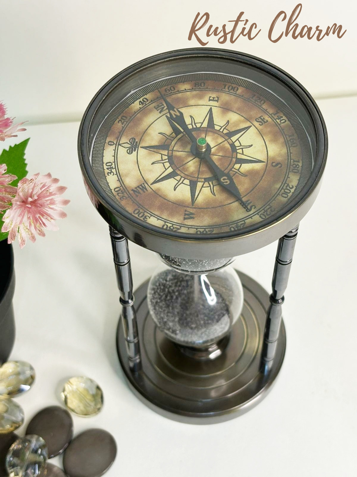 Brass Sand Timer with Compass