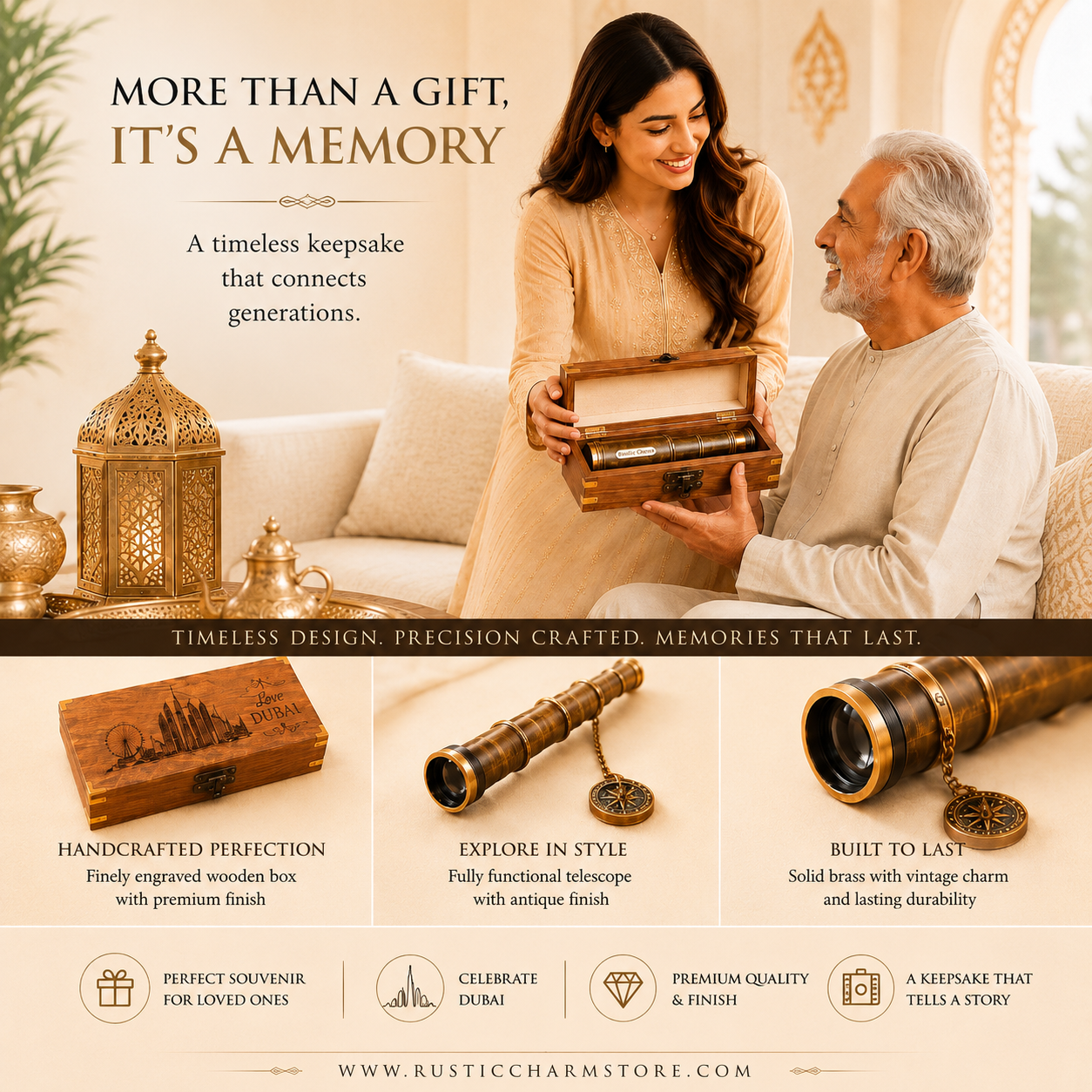 Wooden Box Telescope – Rustic Charm UAE Souvenir