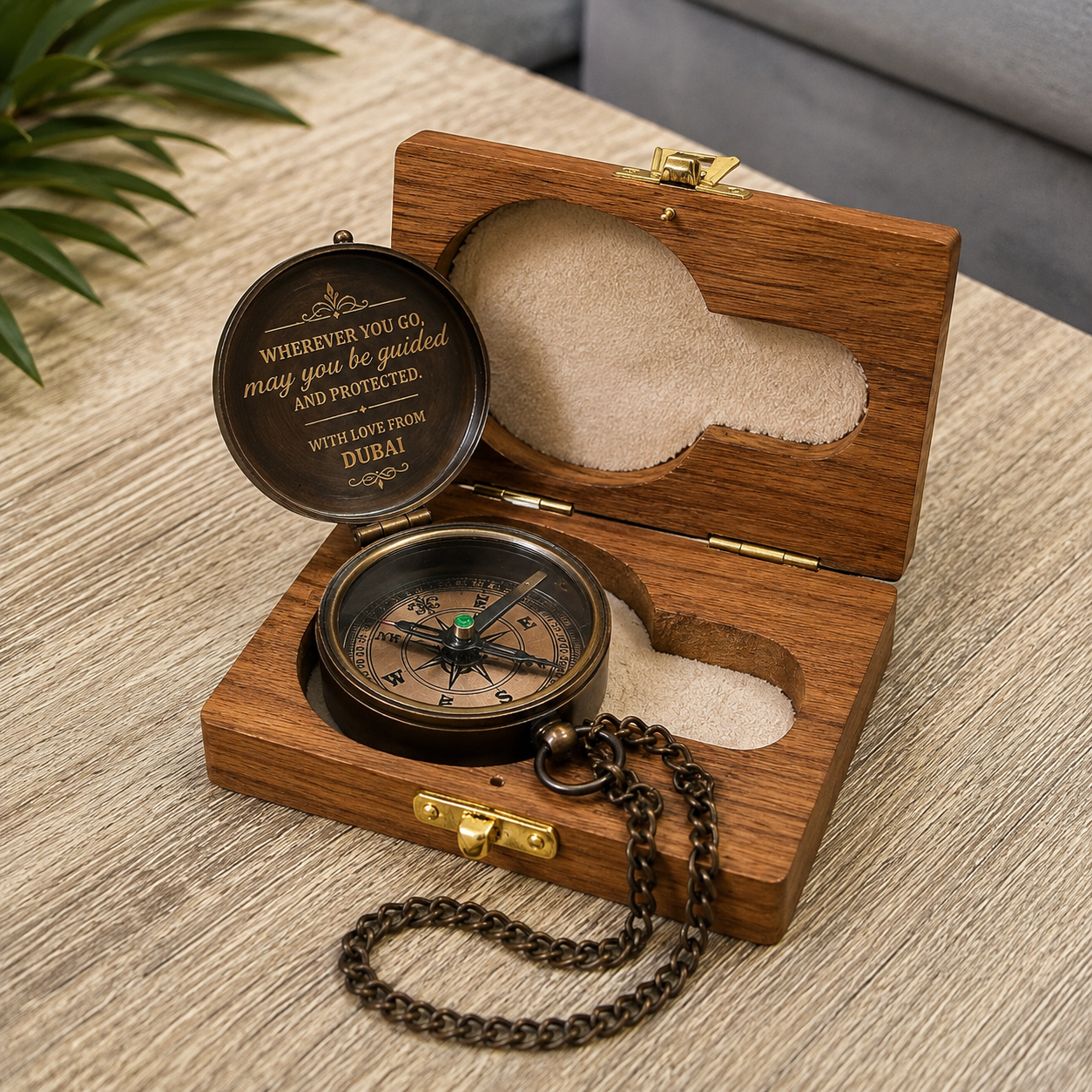Vintage Pocket Compass in Wooden Box – Rustic Charm UAE Souvenir