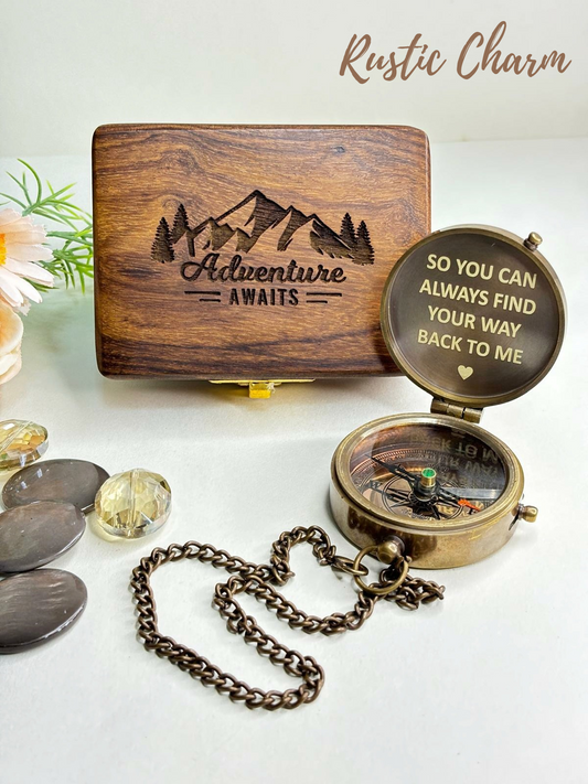 Antique Pocket Compass with Wooden Box