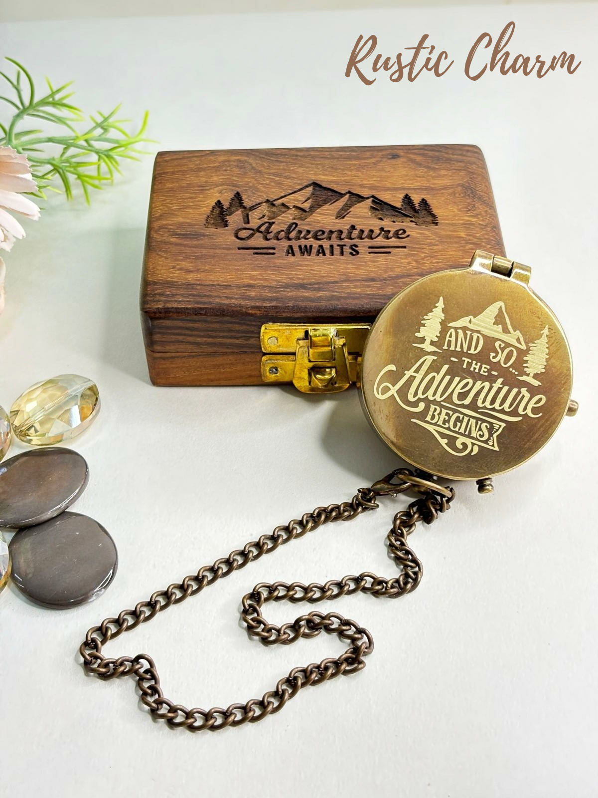 Antique Pocket Compass with Wooden Box