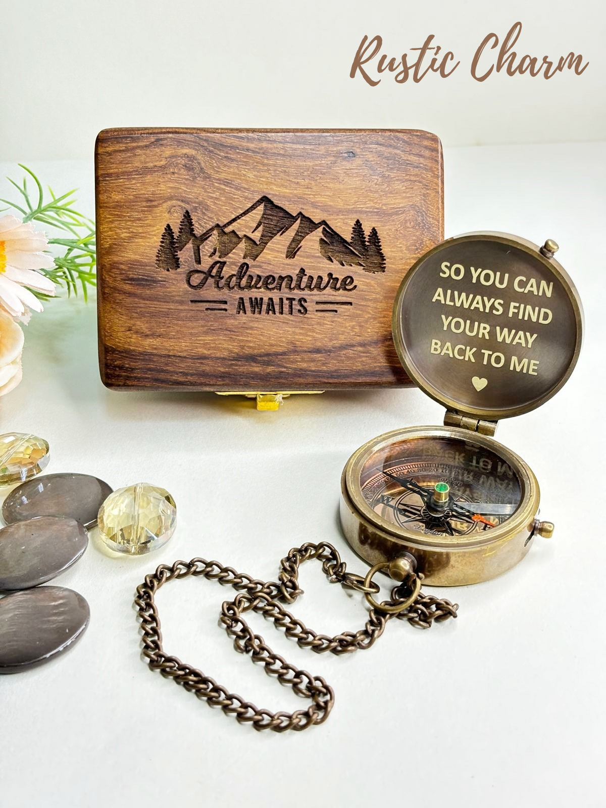 Antique Pocket Compass with Wooden Box