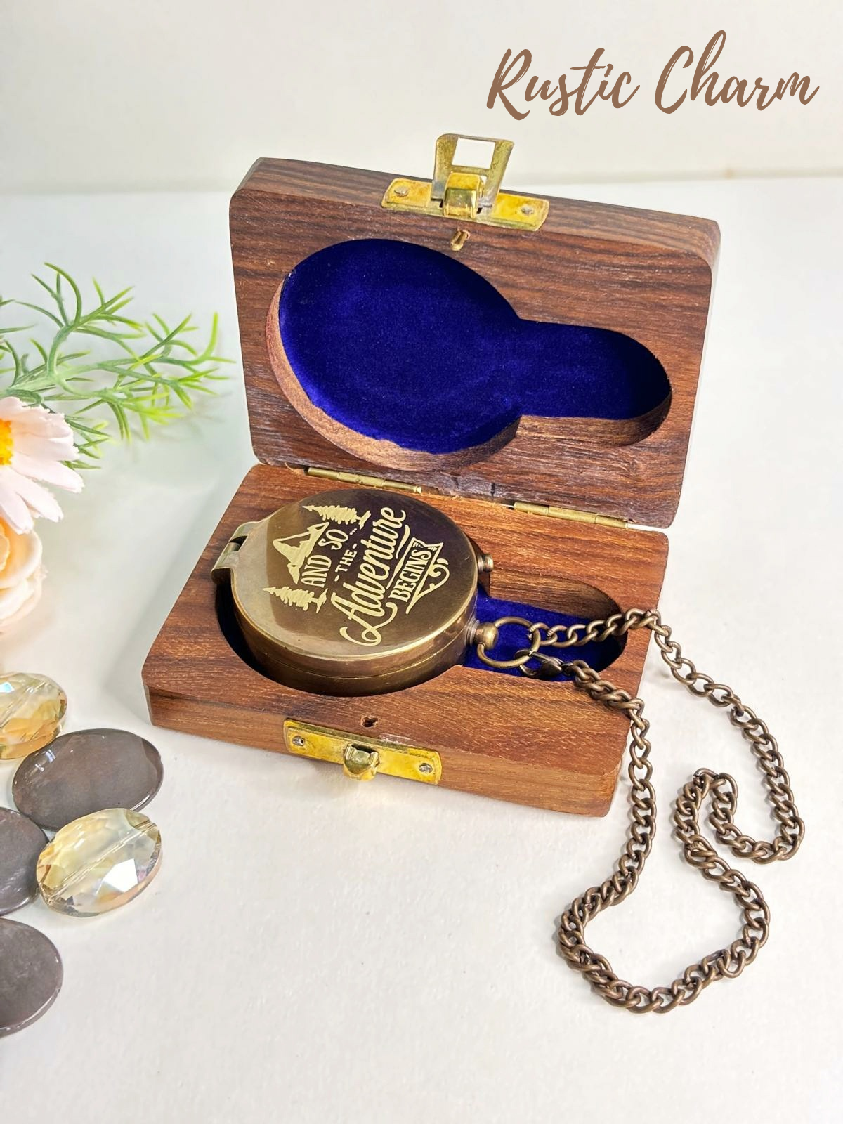Antique Pocket Compass with Wooden Box