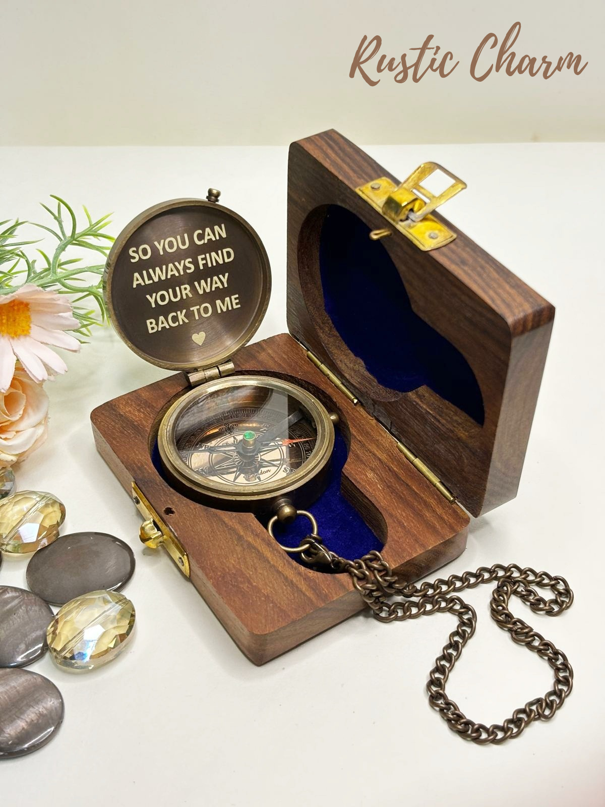 Antique Pocket Compass with Wooden Box