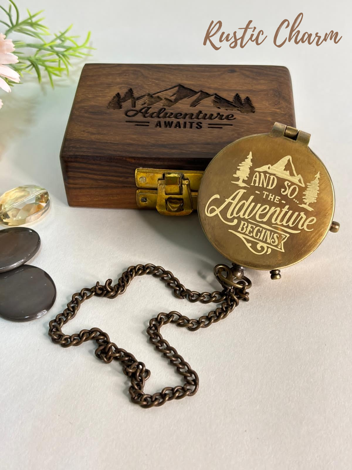 Antique Pocket Compass with Wooden Box