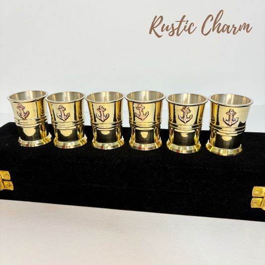 Black Velvet Brass Shot Glass Set of 6